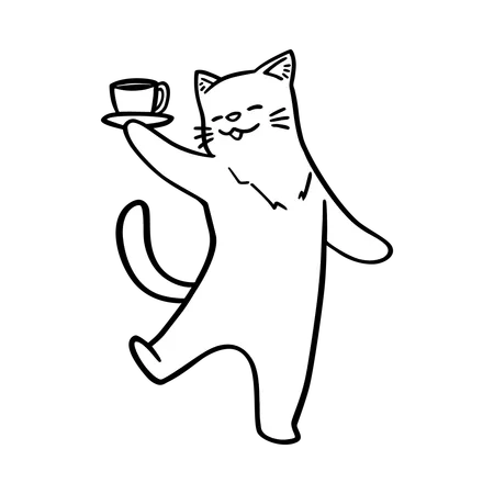 Playful  Cat Serving Coffee  Illustration