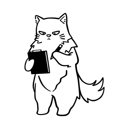 Playful  Cat Taking Notes  Illustration