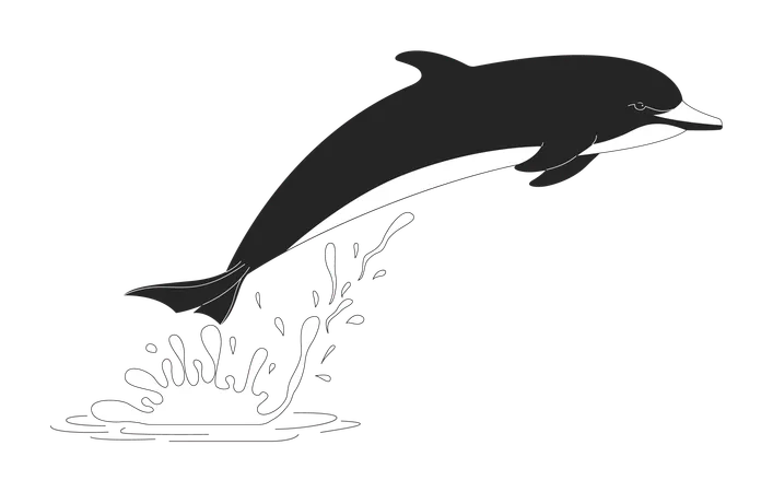 Playful dolphin jumping from water splash  Illustration