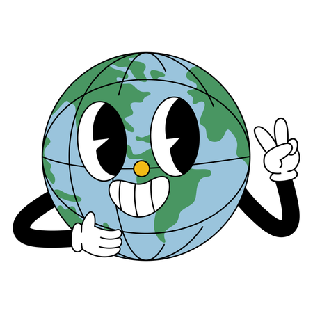 Playful Earth Character showing peace sign  Illustration
