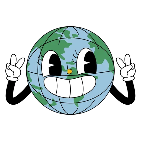Playful Earth Character showing victory sign  Illustration