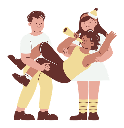 Playful Group of Children Celebrating New Year Together  Illustration