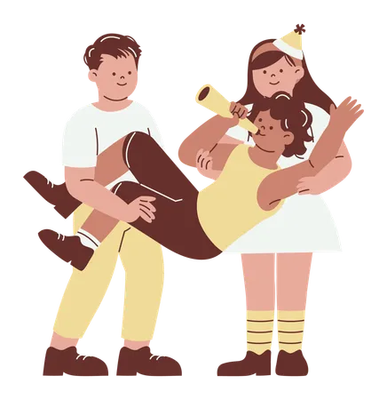 Playful Group of Children Celebrating New Year Together  Illustration