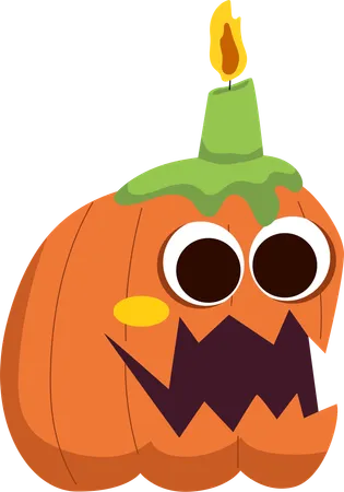 Featuring A Whimsical Pumpkin With A Candle On Top This Illustration Embodies The Playful And Light Hearted Spirit Of Halloween Illustration