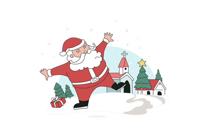 Playful Santa Claus In Snow  Illustration