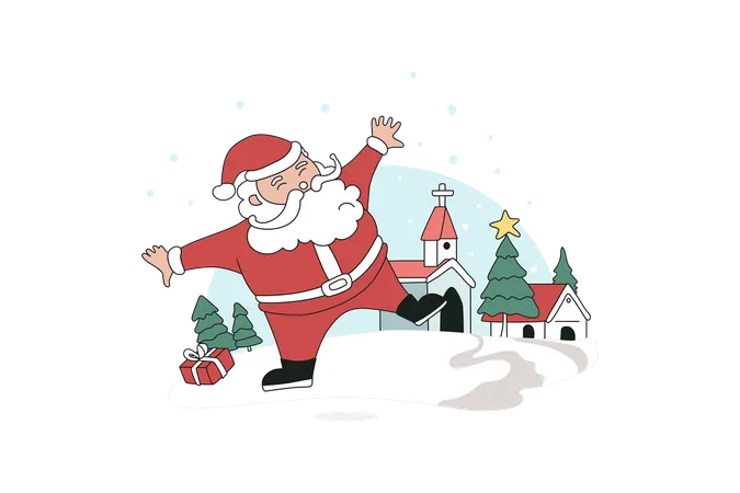 Playful Santa Claus In Snow  Illustration