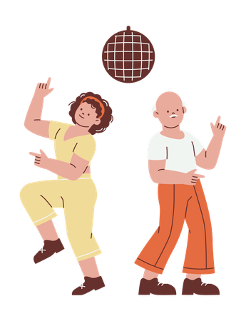 Playful Seniors Dancing Under Disco Ball  Illustration