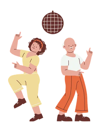 Playful Seniors Dancing Under Disco Ball  Illustration