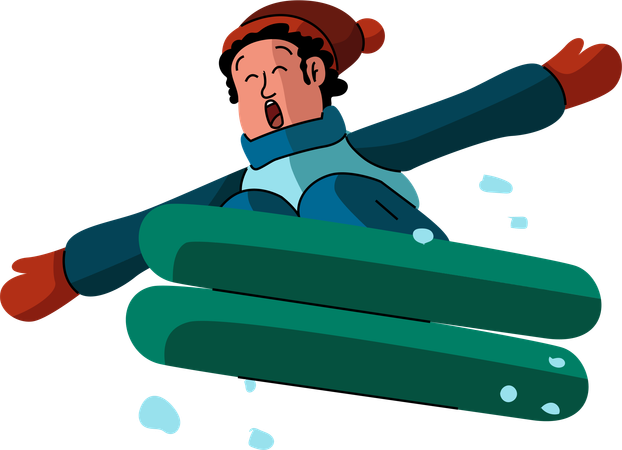 Playful Snow Tubing  Illustration