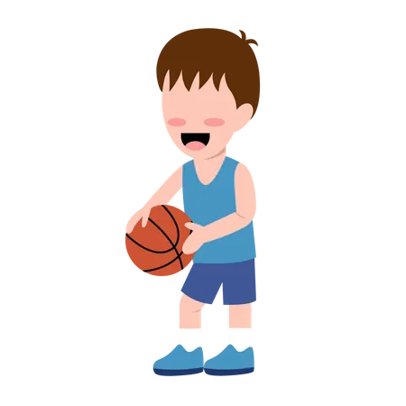 Little Boy Playing Basketball Illustration
