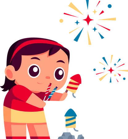 Playing Firework  Illustration