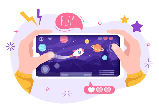 Playing game in smartphone Illustration