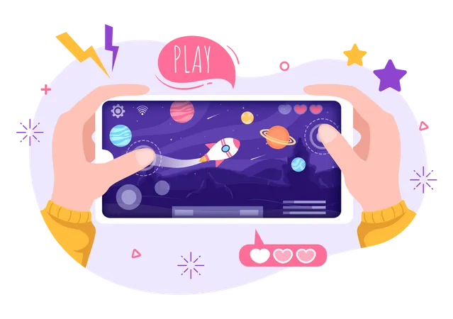 Playing game in smartphone  Illustration