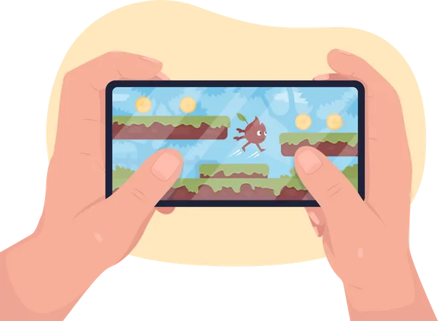 Playing games on mobile phone Illustration