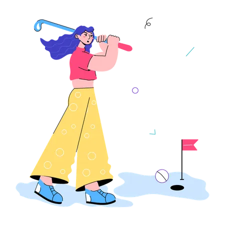 Character Based Doodle Mini Illustration Of Playing Golf Illustration