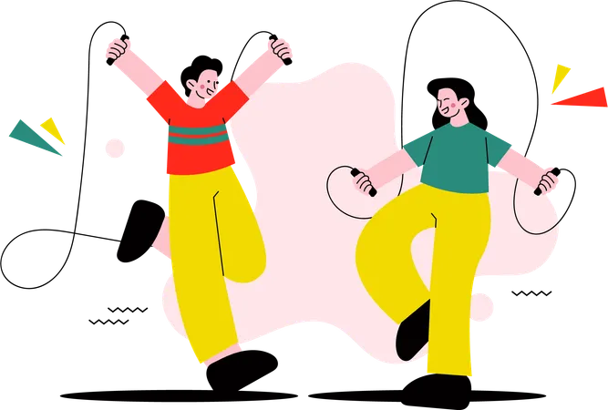 Playing Jump Rope Together  Illustration