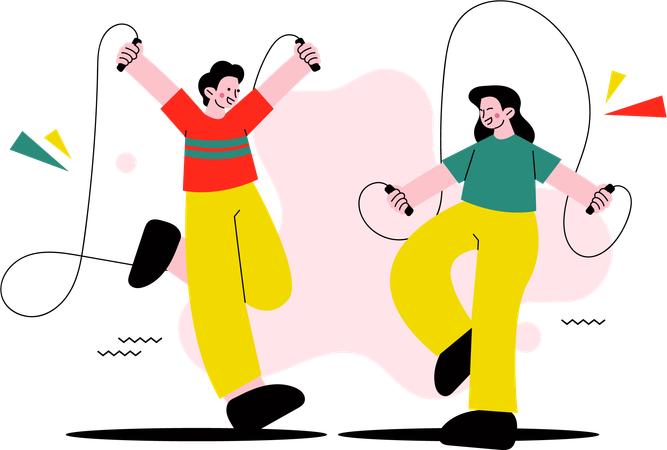 Playing Jump Rope Together  Illustration