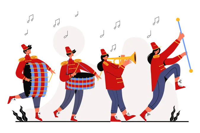 Playing music on Marching Band  Illustration