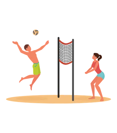 Playing volleyball at beach  Illustration