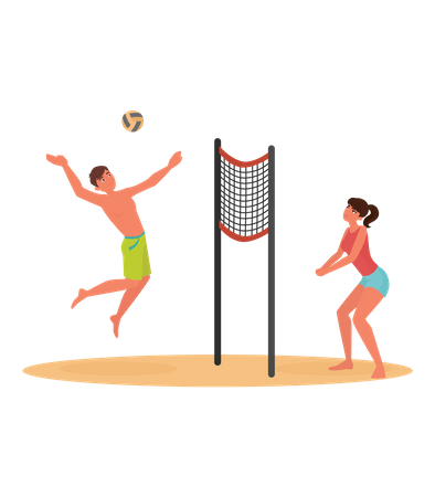 Playing volleyball at beach  Illustration