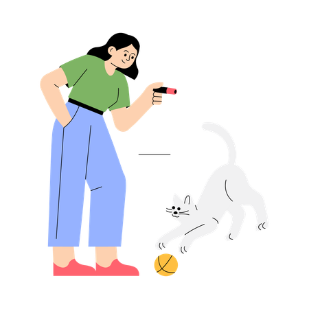 Playing with cat using laser pointer Illustration