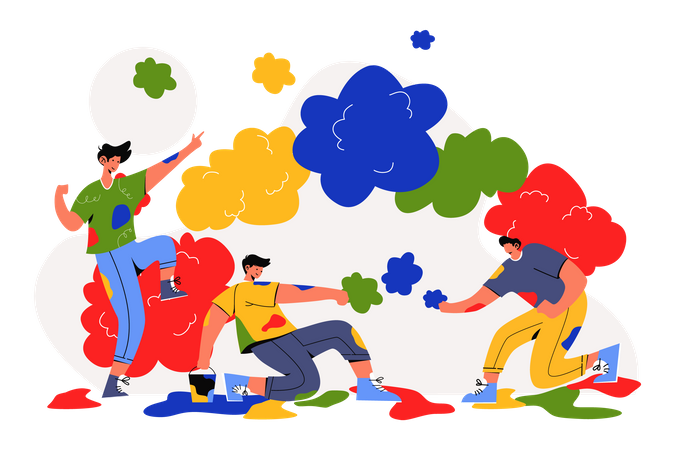 Playing with colors on Holi Festival  イラスト