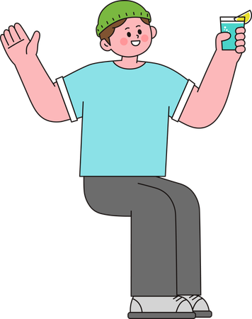 Pleasant man having drink  Illustration