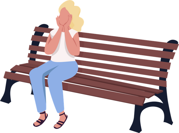 Pleased girl sitting on bench Illustration