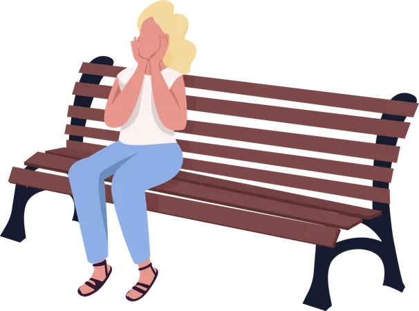 Pleased girl sitting on bench  Illustration