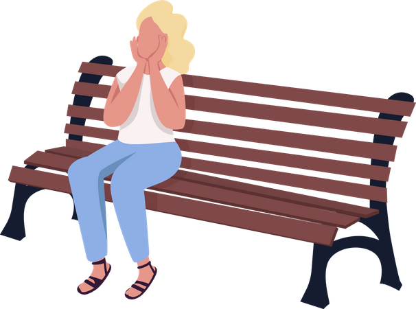 Pleased girl sitting on bench  Illustration