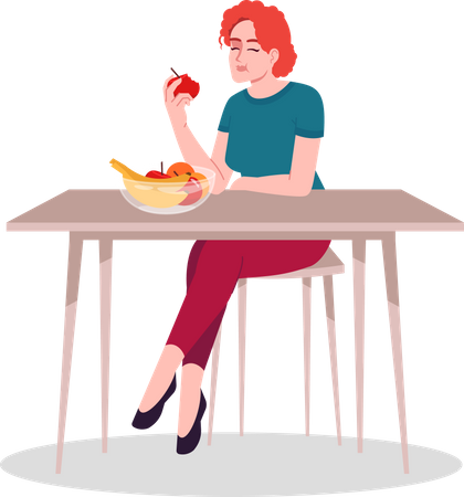 Pleased Lady Eating Fresh Fruits Illustration