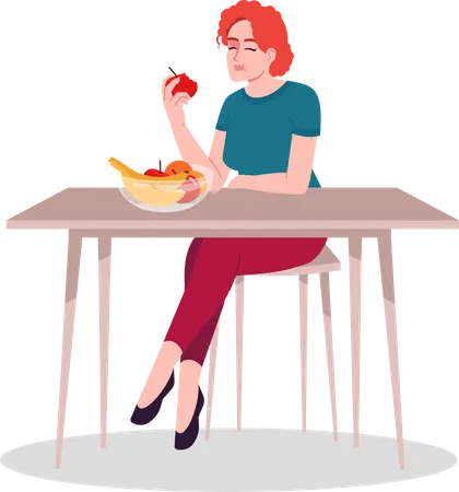 Pleased Lady Eating Fresh Fruits  Illustration