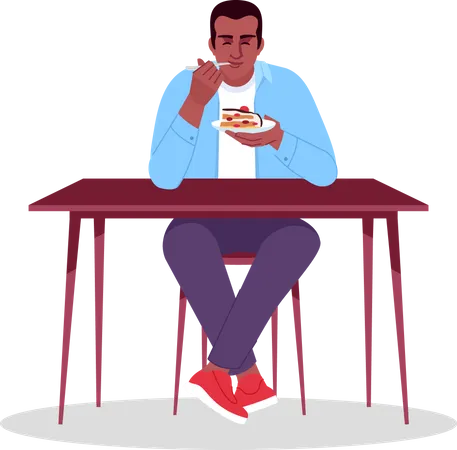 Pleased Man Eating Sweet Cake  Illustration