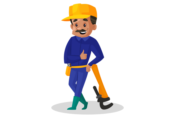 Plombier debout avec un marteau clé  Illustration