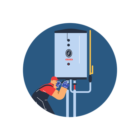 Plombier professionnel installant un chauffe-eau  Illustration