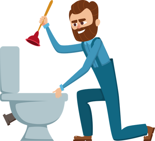 Plumber cleaning toilet  Illustration