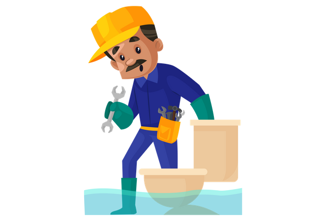 Plumber doing repairing work  Illustration