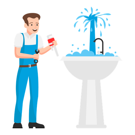 Plumber fix the wash basin  Illustration