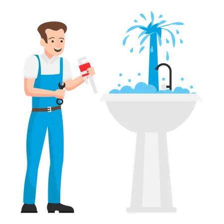 Plumber fix the wash basin  Illustration