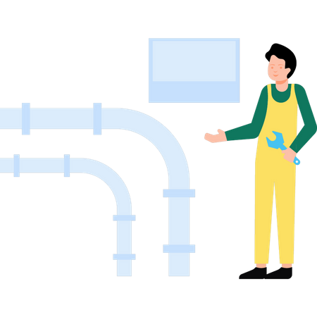 Plumber fixing factory pipeline  イラスト