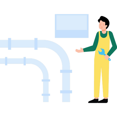 Plumber fixing factory pipeline  Illustration