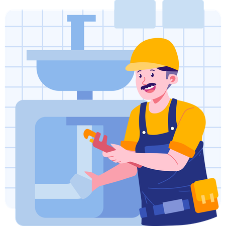 Plumber fixing pipe  イラスト