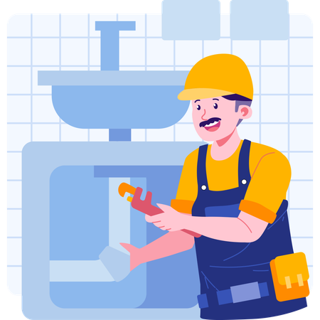 Plumber fixing pipe  Illustration