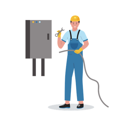 Plumber fixing pipe joints  イラスト