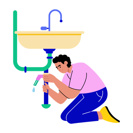 Plumber fixing pipe leakage  Illustration