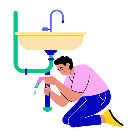 Plumber fixing pipe leakage  Illustration