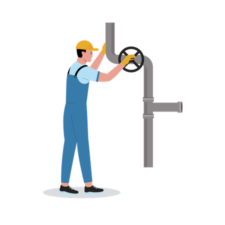 Plumber fixing pipe valve  イラスト
