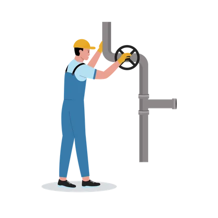 Plumber fixing pipe valve  Illustration