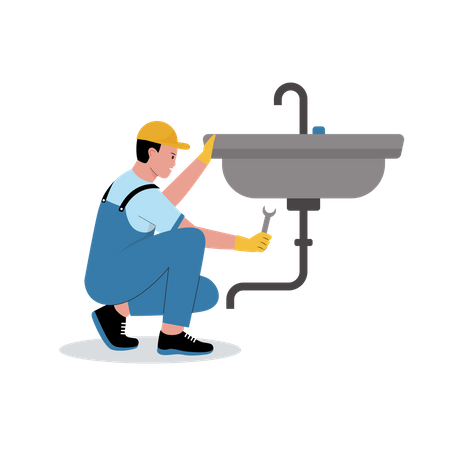 Plumber fixing sink drainage  Illustration