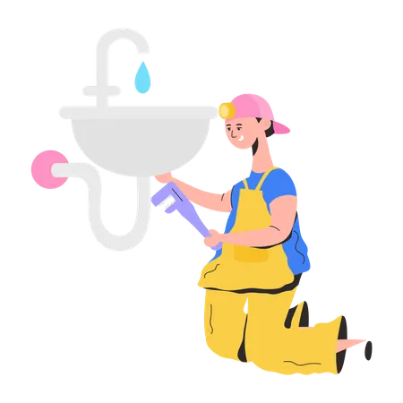 Plumber fixing sink  Illustration